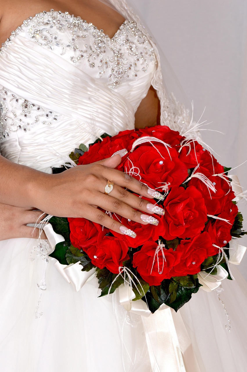 bride, bouquet, ring, hand, nail, manicure, red rose, white dress, bride, nail, manicure, manicure, manicure, manicure, manicure